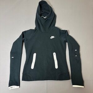 Nike Tech Fleece Funnel Neck Hoodie Women XS Black Pullover Sweatshirt